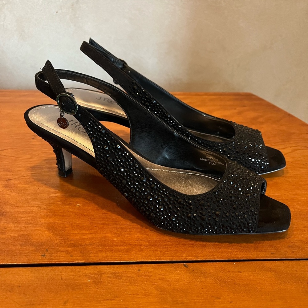 J. Renee black rhinestone sling back